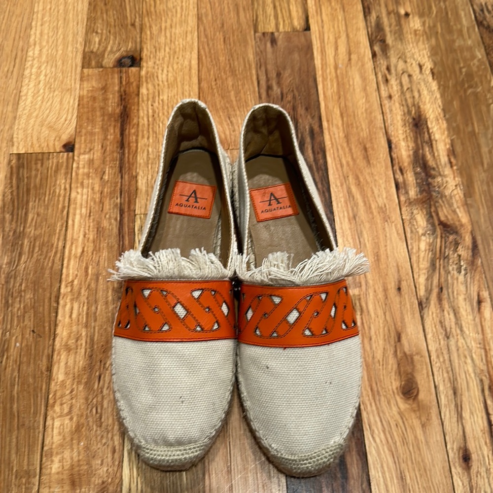 NWOT Aquatalia Canvas Leather Fringe Espadrilles